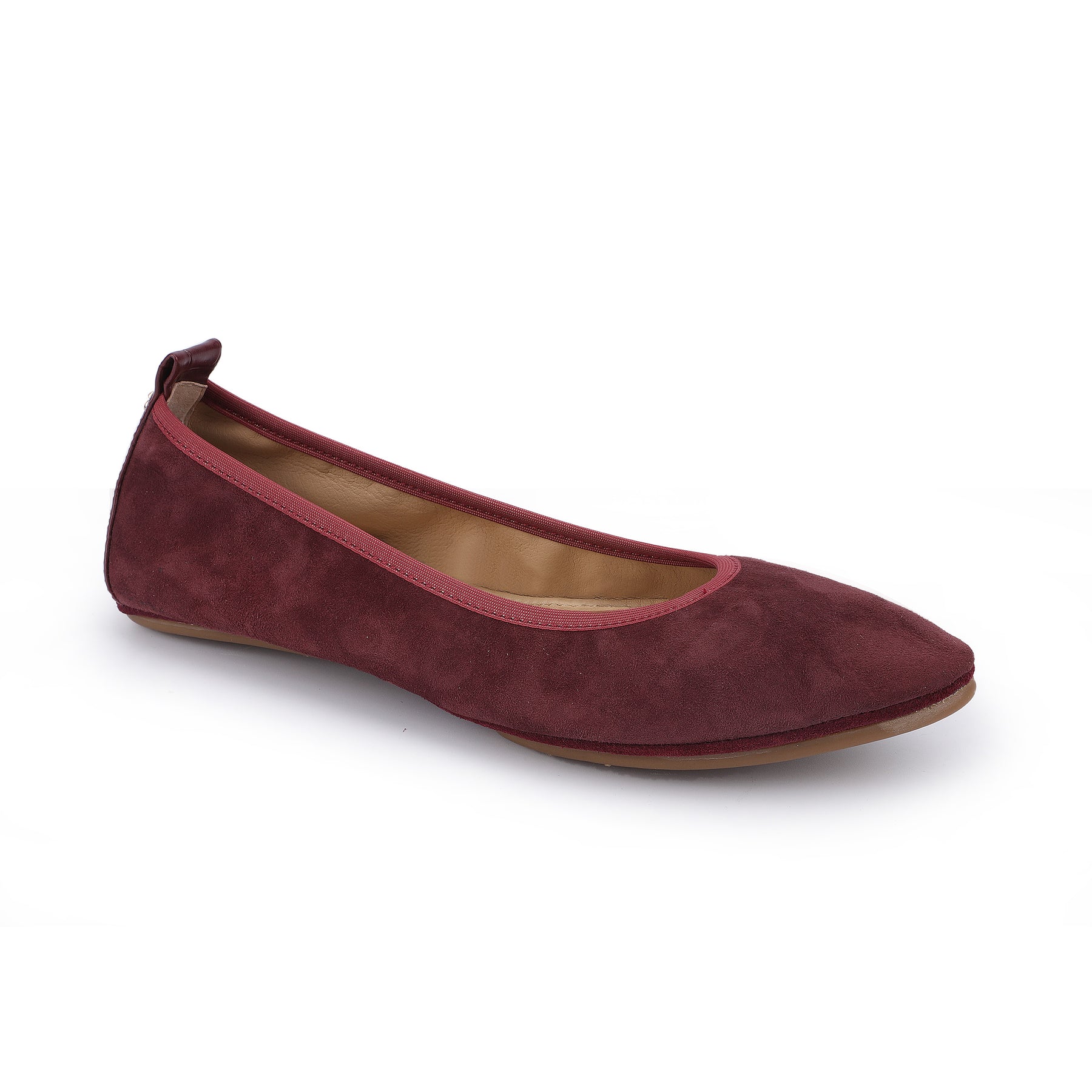 Vienna Pointed Toe Foldable Ballet Flat in Amarena Suede