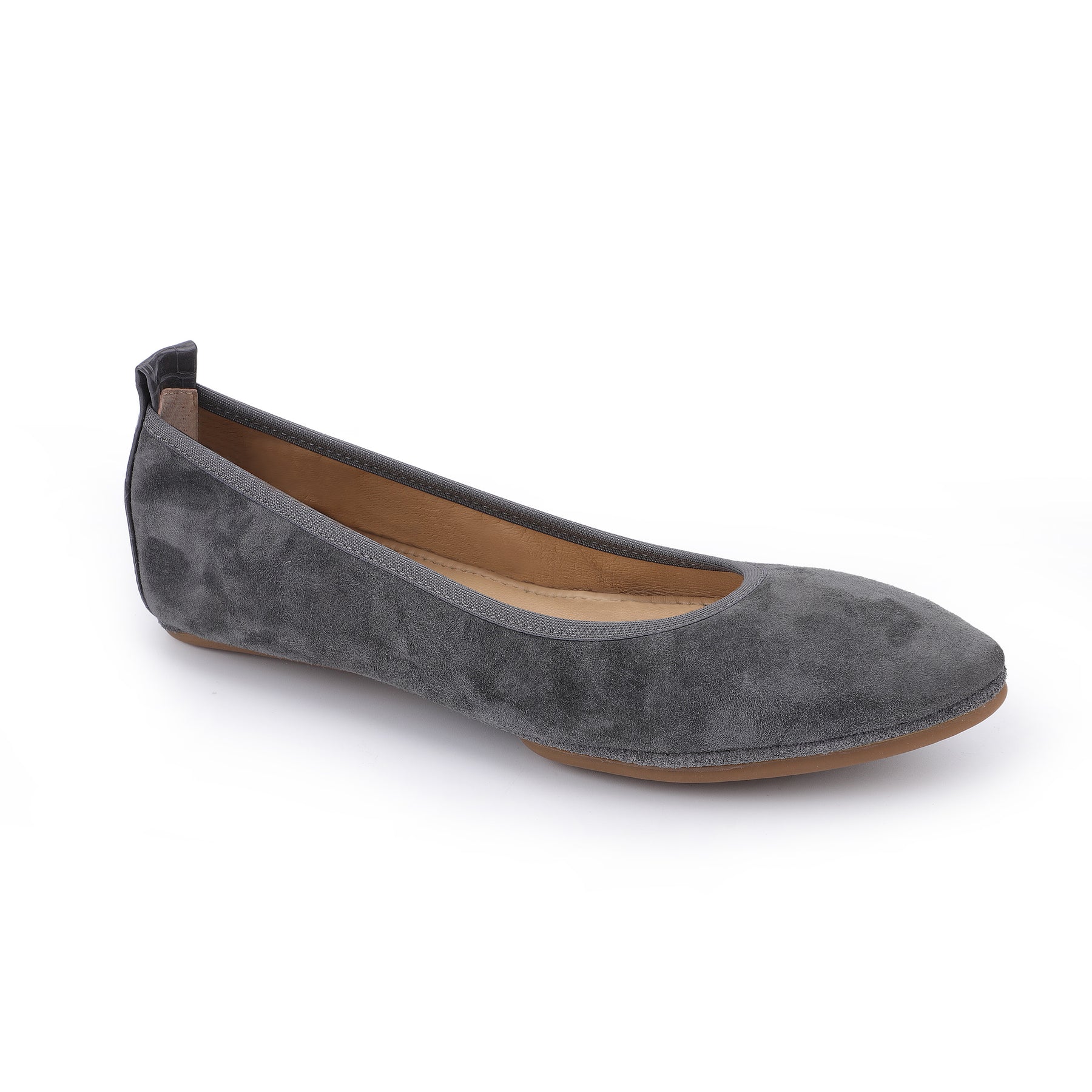 Vienna Pointed Toe Foldable Ballet Flat in Smoke Suede