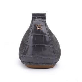 Vienna Pointed Toe Foldable Ballet Flat in Smoke Suede
