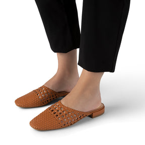Jade Cognac Weave Mule