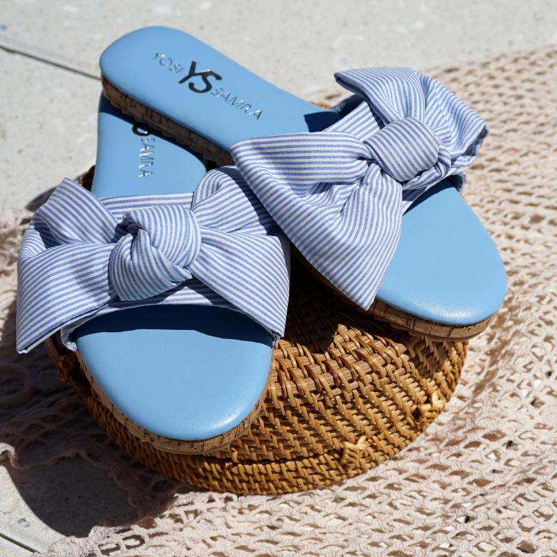 Mila Bow Slide in Blue Stripe