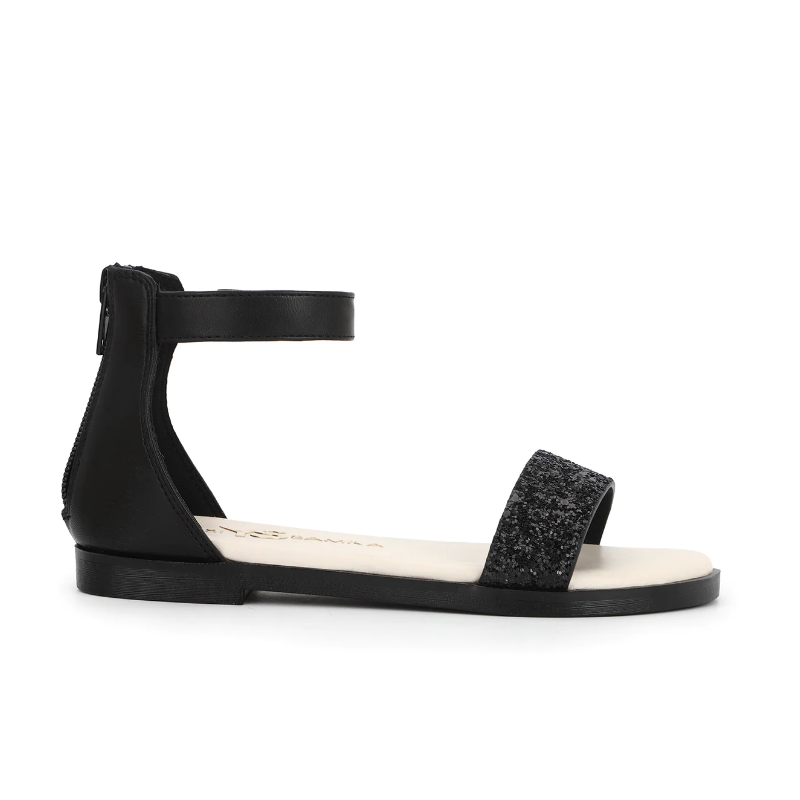 Miss Cambelle Glitter Sandal in Black - Kids - Yosi Samra  - Kids' Sandals